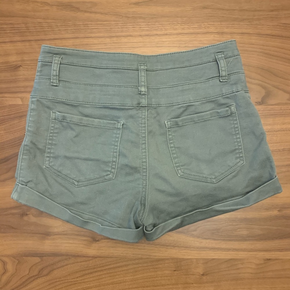 Green Denim High Rise Shorts - Picture 2 of 3